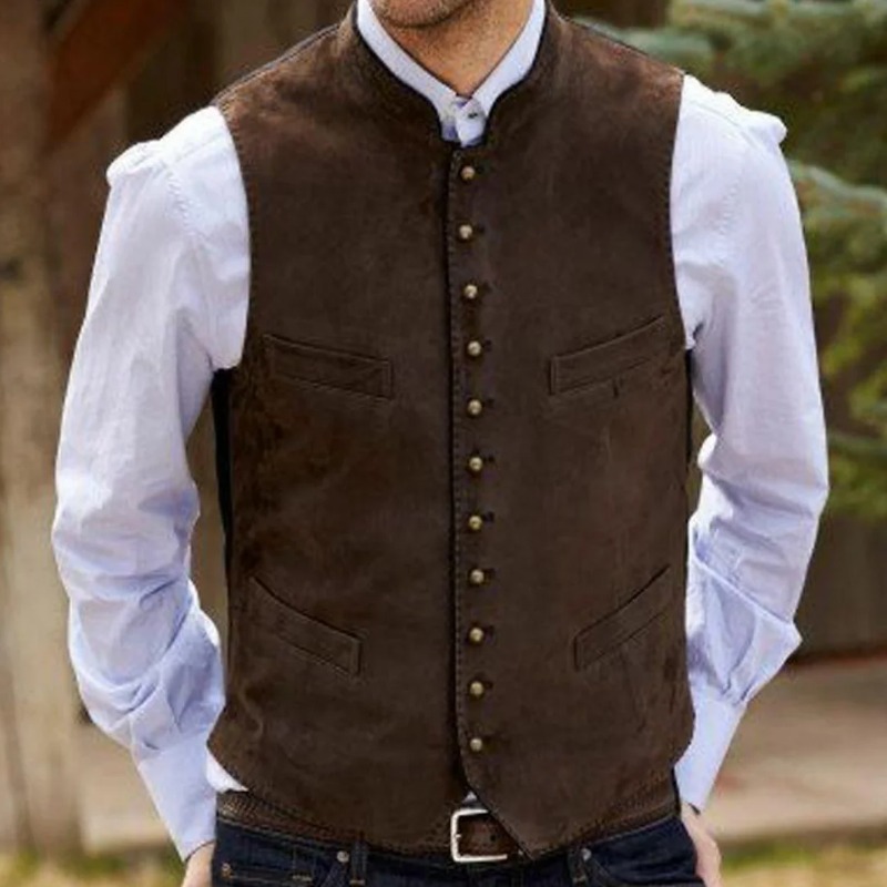 Men Formal Wear Outfits - Colete masculino de veludo camurça café