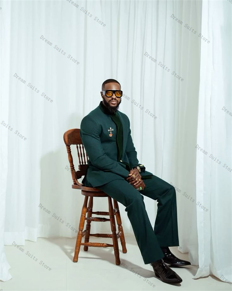 Men Formal Wear Green - Conjunto de terno masculino de cor