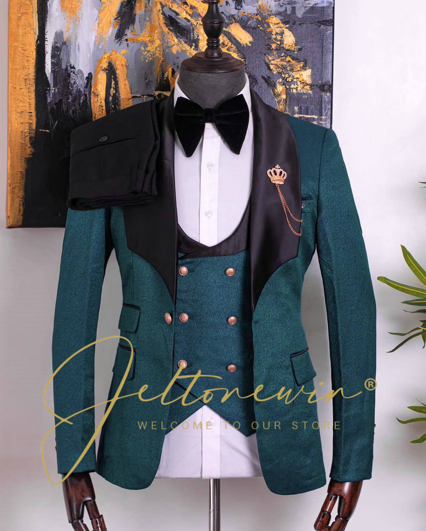 Men Formal Wear Green - Conjunto de terno smoking verde de