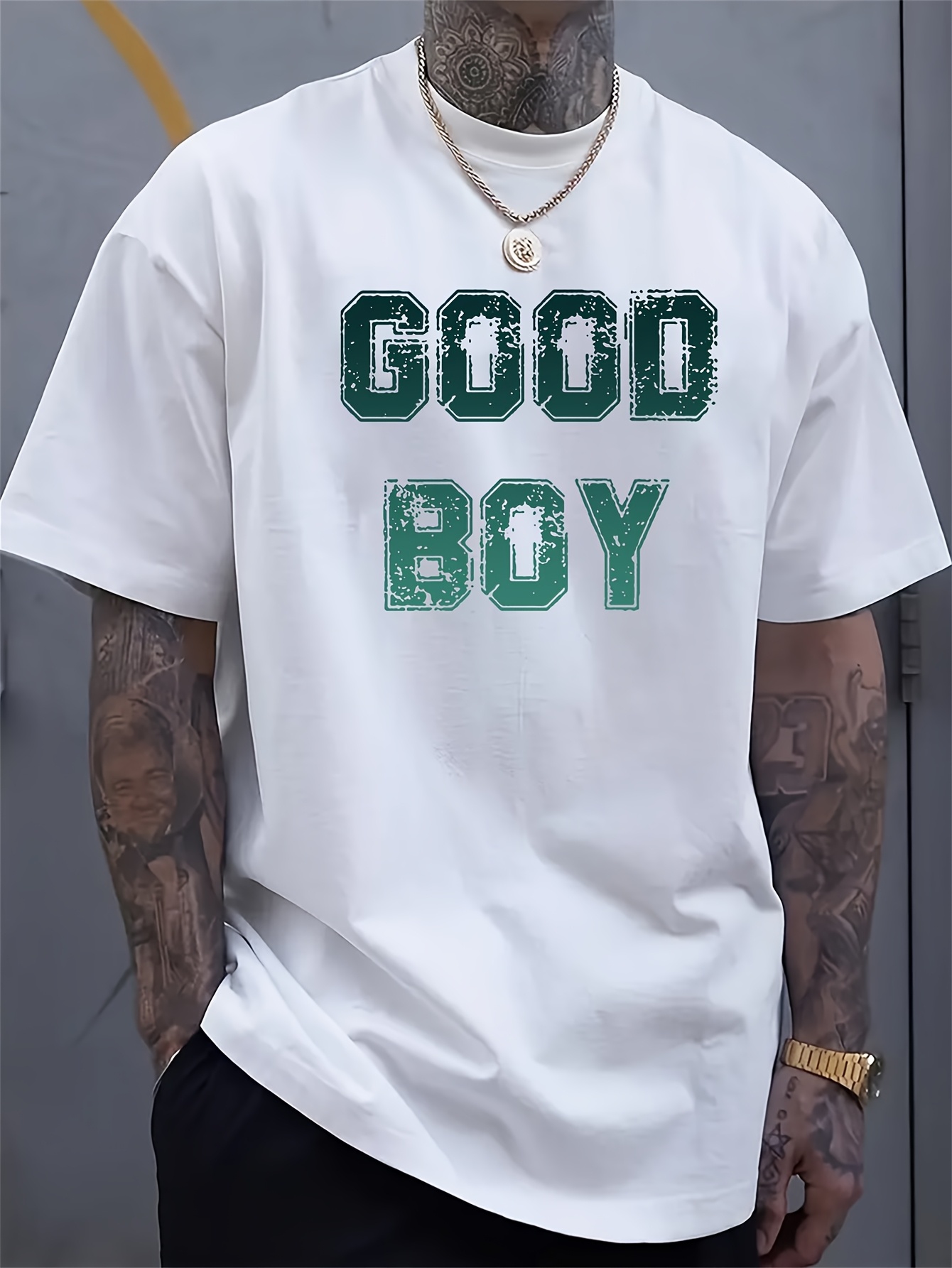 Men Formal Wear Green - Camiseta Masculina Estampada 'Good Boy', Fundo